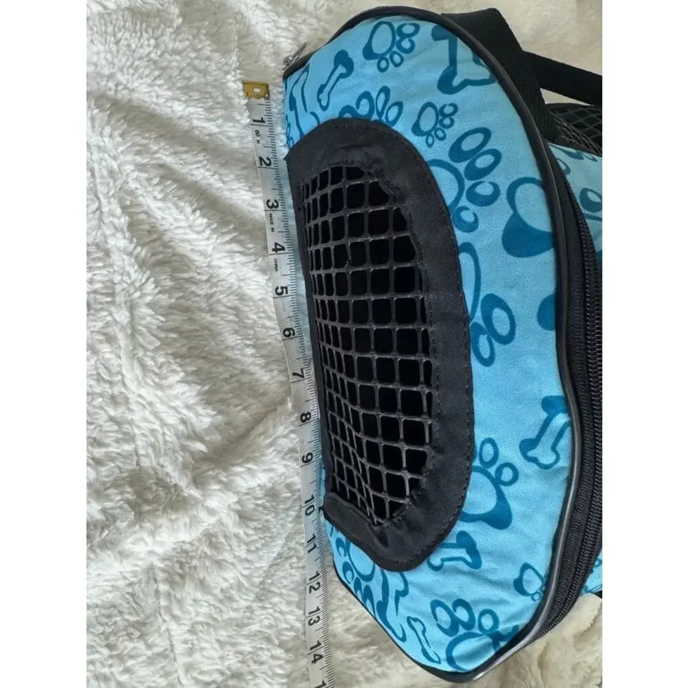 Pyaar Small Pet Carrier Blue Paw Print Mesh Travel Bag Dog/Cat 14 Inch